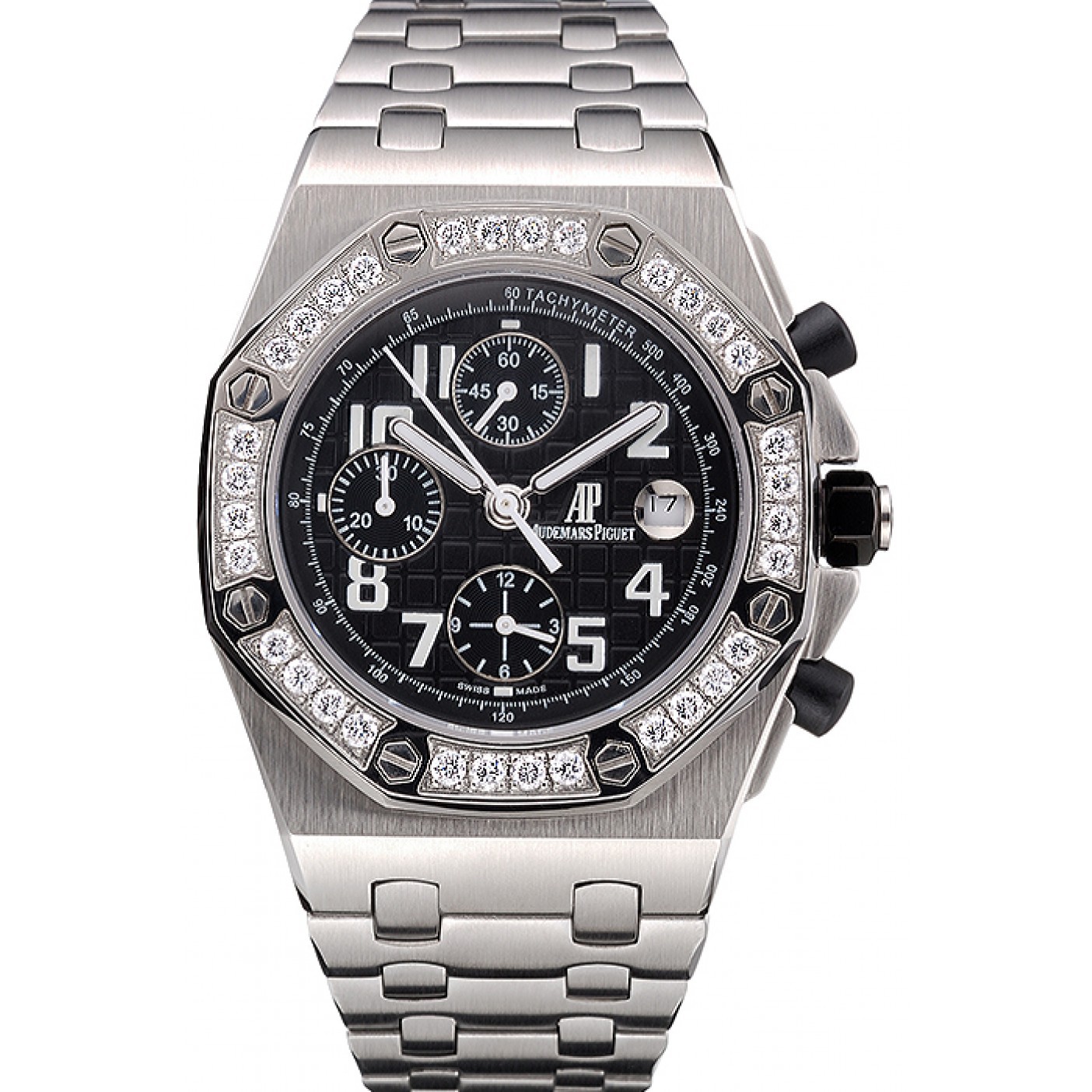 Swiss Audemars Piguet Royal Oak Offshore Black Dial Diamond Bezel Stainless Steel Case And Bracelet 622873